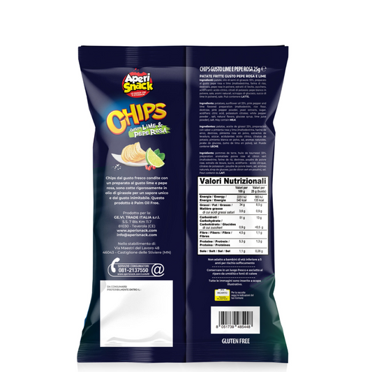 Aperi Snack Chips, gusto Lime e Pepe Rosa da 25g - Confezione da 40 pezzi