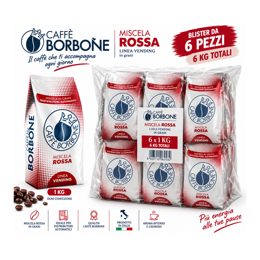 Caffè in grani, Borbone Miscela Rossa 1kg - Confezione da 6 pezzi