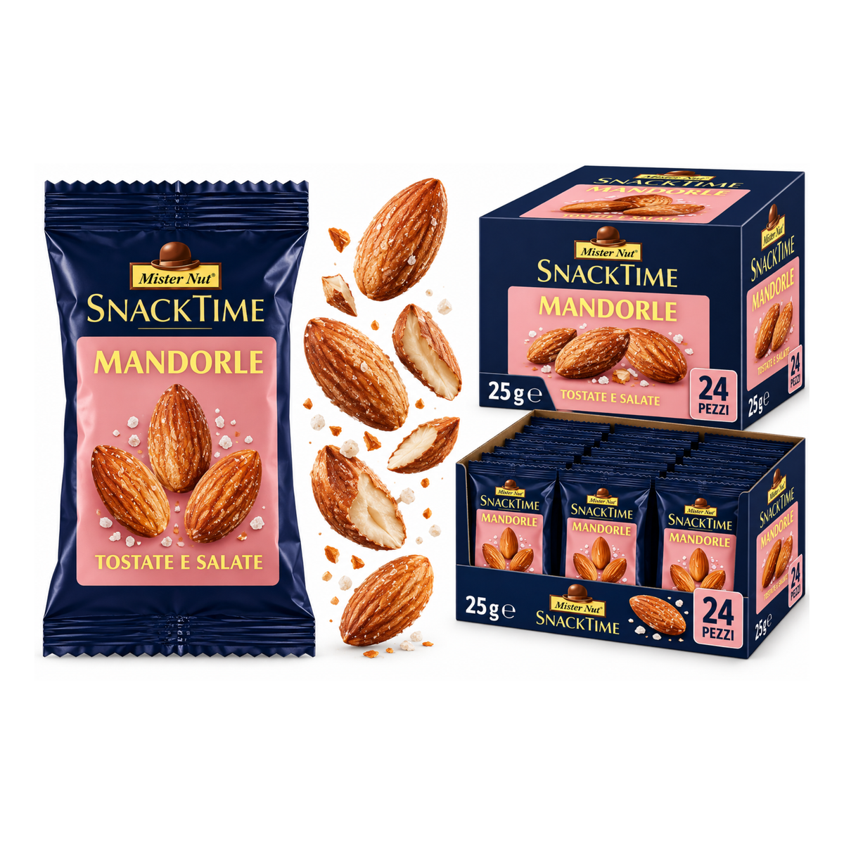 Mr. Nut , Mandorle tostate e salate da 25 gr- Confezione da 24 pezzi