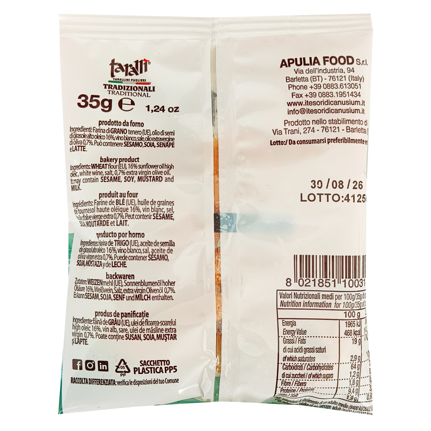 Tarallì , tarallini all'Olio extra Vergine di Oliva da 35gr - Confezione da 50 pezzi