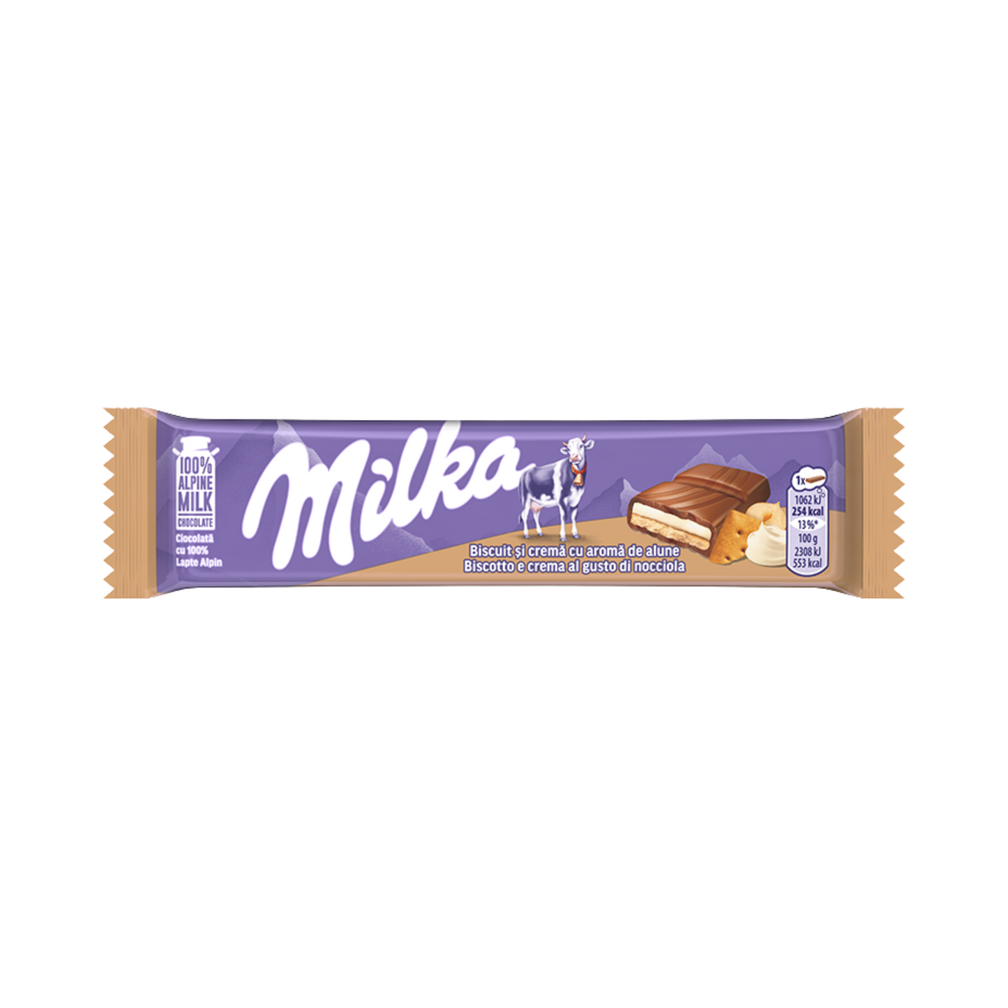 Barretta Milka Biscotto e Crema di Nocciole 46g, Confezione da 42 pezzi