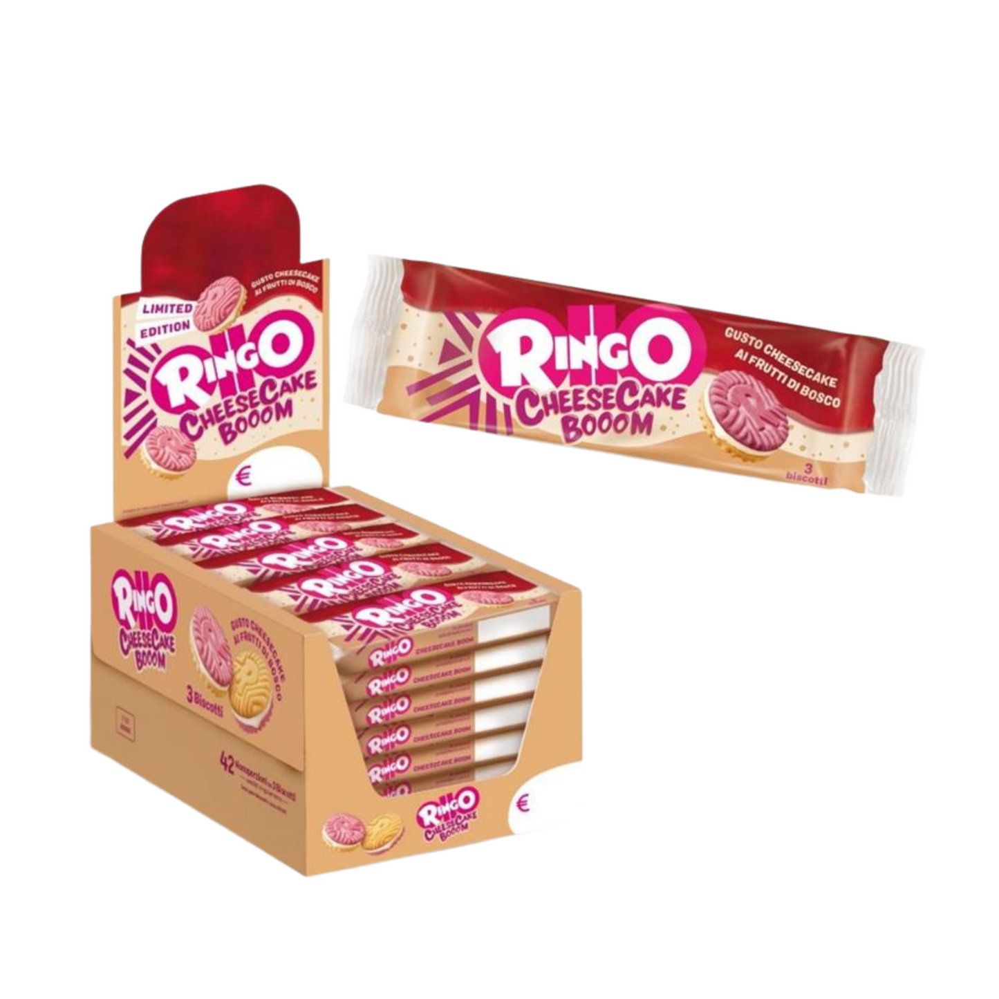Ringo Cheesecake Booom 3 biscotti da 27,5gr, Limited Edition- Confezione da 42 pezzi