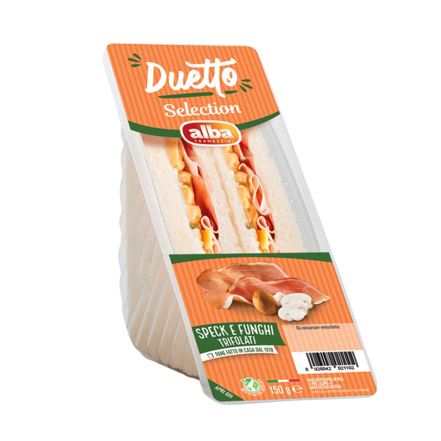 Doppio Tramezzino Speck, funghi trifolati e salsa leggera 150 gr - Confezione da 8 pezzi
