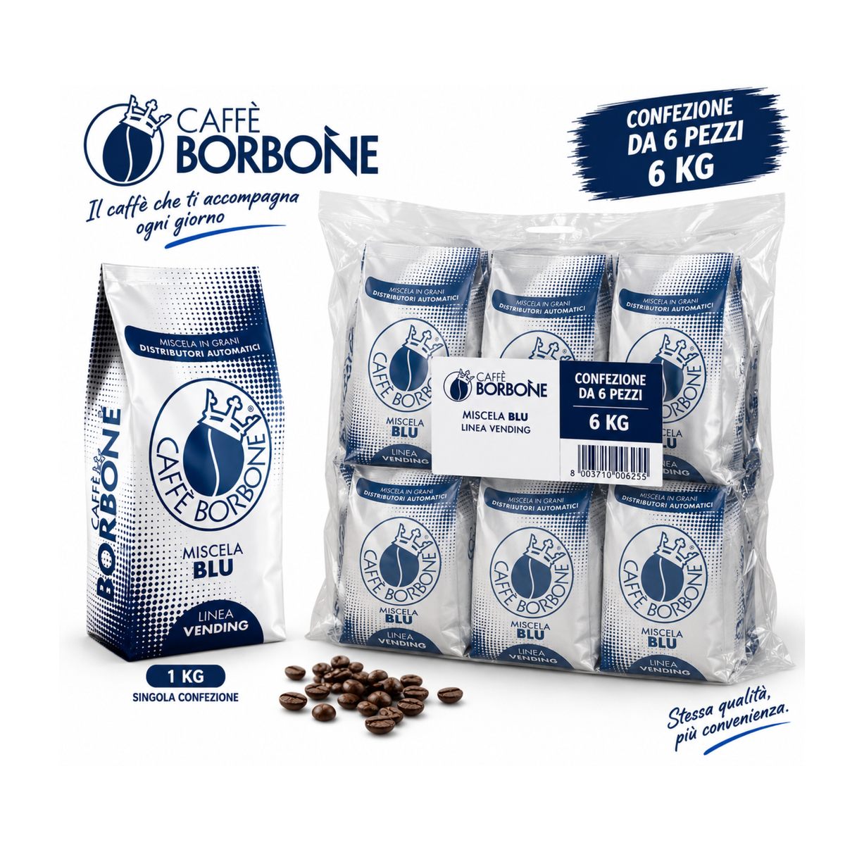 Caffè in grani, Borbone Miscela Blu 1kg x 6 pezzi