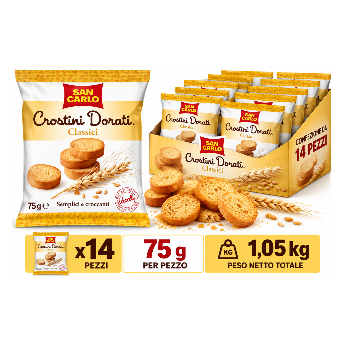 Crostini Dorati Classici 75 gr - Confezione da 14 pezzi