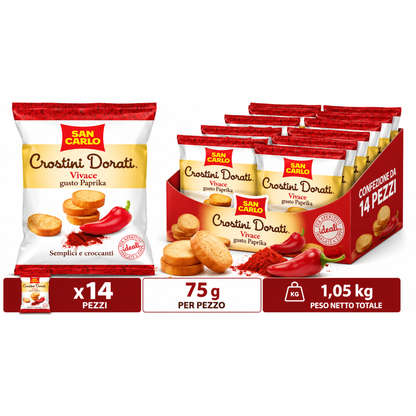 Crostini Dorati Vivace, gusto paprika 75 gr - Confezione da 14 pezzi