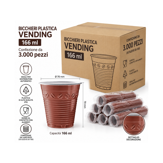 Bicchieri plastica Vending 166ml- Confezione da 3.000 pezzi