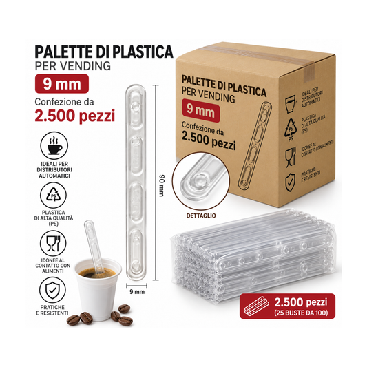 Palette di plastica, Vending da 9 mm - Confezione da 2.500 pezzi