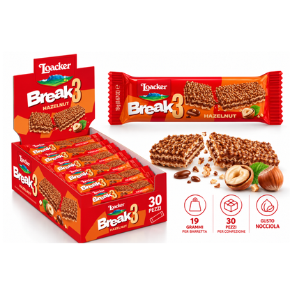 Loacker Break 3, barretta da 19gr - Confezione da 30 pezzi