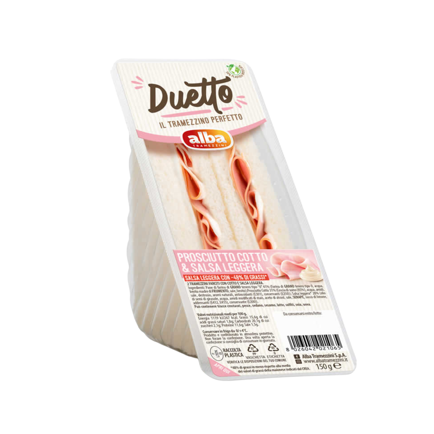 Doppio Tramezzino cotto e salsa leggera 150 gr - Confezione da 8 pezzi