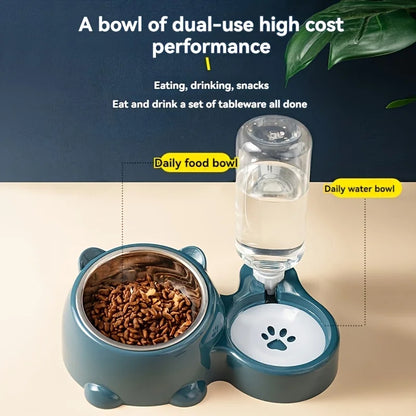 Automatic Pet Feeder and Water Dispenser, Integrated Feeding System for Cats and Dogs,No Battery or Power Needed, Slanted Mouth