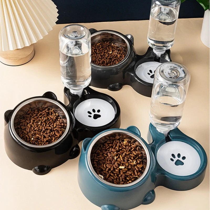 Automatic Pet Feeder and Water Dispenser, Integrated Feeding System for Cats and Dogs,No Battery or Power Needed, Slanted Mouth