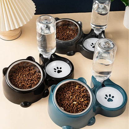 Automatic Pet Feeder and Water Dispenser, Integrated Feeding System for Cats and Dogs,No Battery or Power Needed, Slanted Mouth